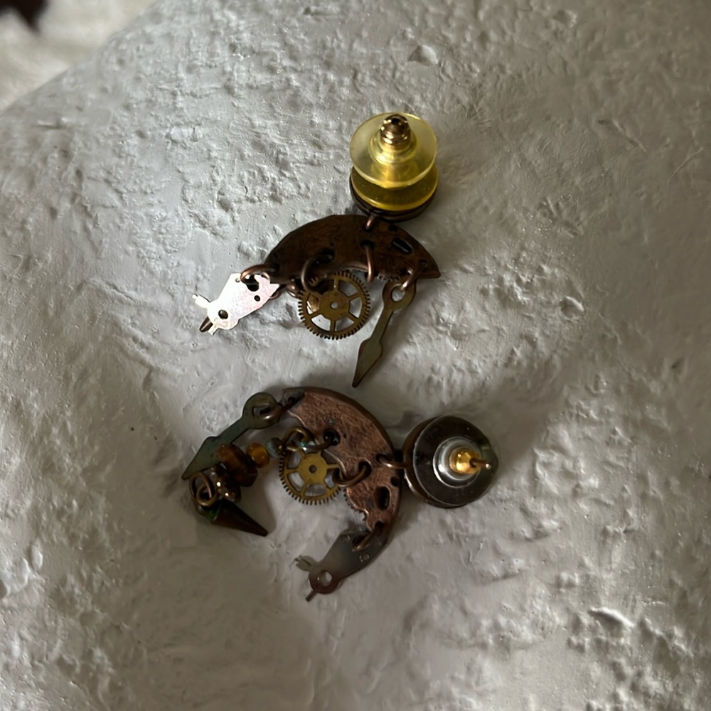 Steampunk Watch Clock Dangle Earrings Post Gears … - image 6